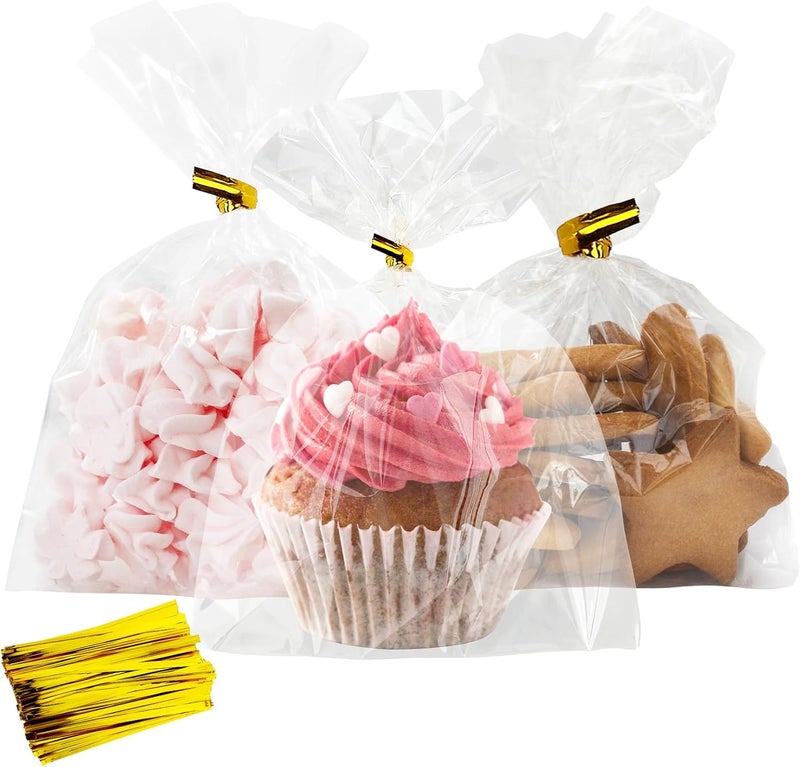Cidenbio 100 PCS Cellophane Treat Bags, 5x7 In Clear Cellophane Gift Bags with Twist Ties Plastic Goodie Bag for Party Favor Cookie Candy Popcorn Bakery Chocolate Gift Wrapping - Image 1